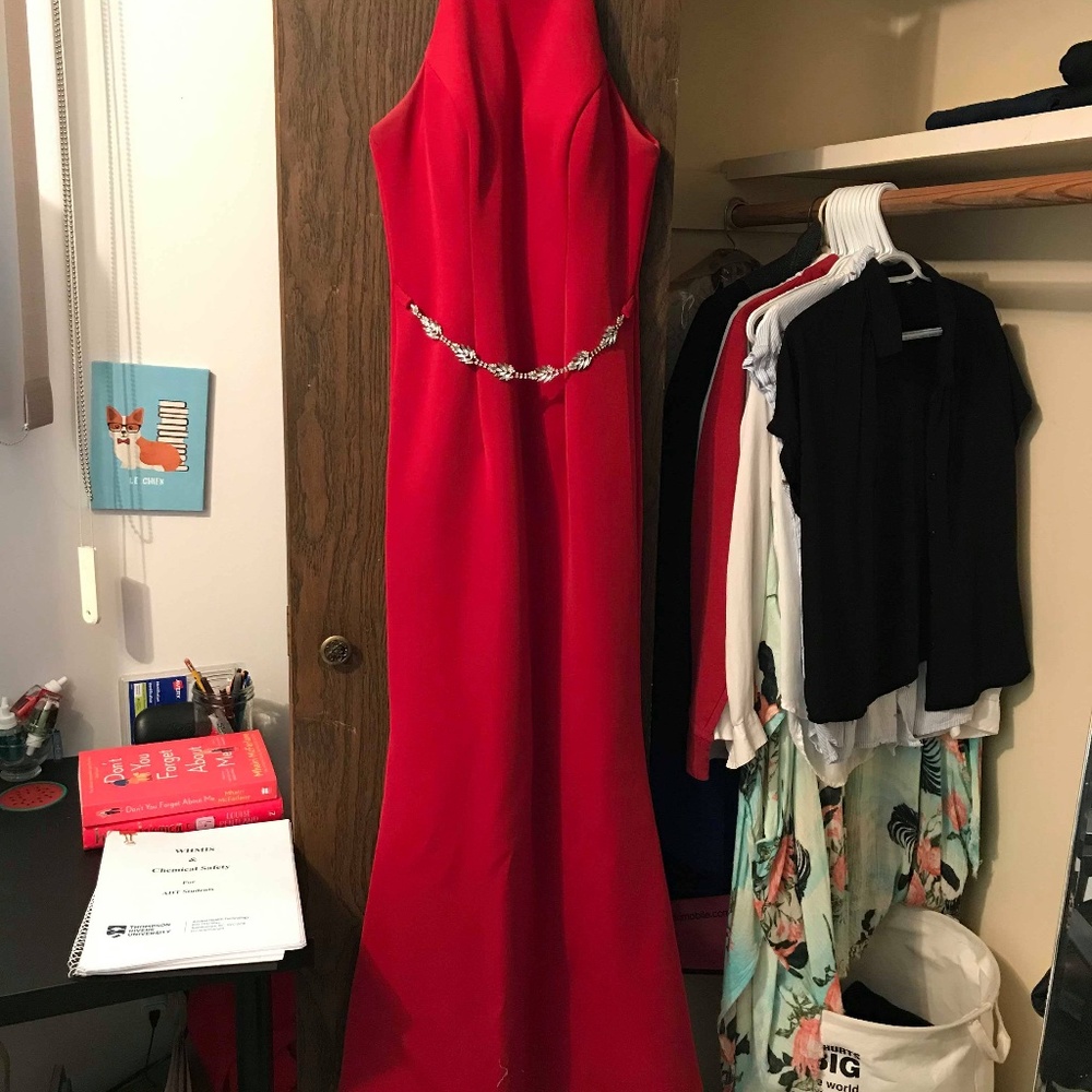 Halter Style Red Sheath Prom Dress